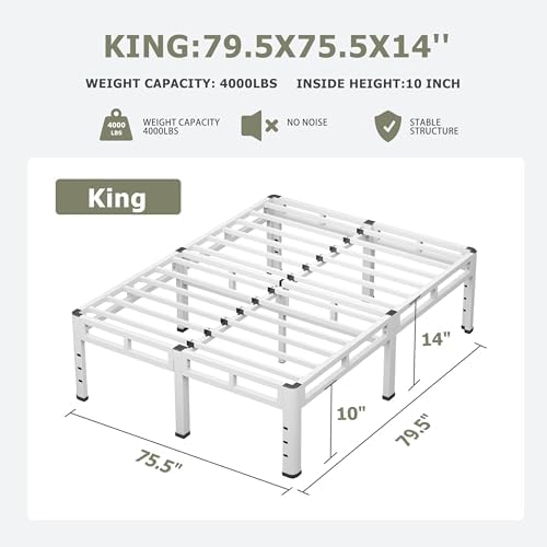 NKZ 2-in-1 King Size Metal Platform Bed Frame, 14 Inch Heavy Duty Bed Base