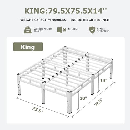 NKZ 2-in-1 King Size Metal Platform Bed Frame, 14 Inch Heavy Duty Bed Base