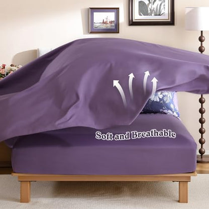 Luxudecor King Comforter Set 7 Pieces Bedding Sets,Grayish Purple Floral Comforter and Sheet Set,Soft Microfiber Bed in a Bag for All Seasons (Grayish Purple,104"x90")