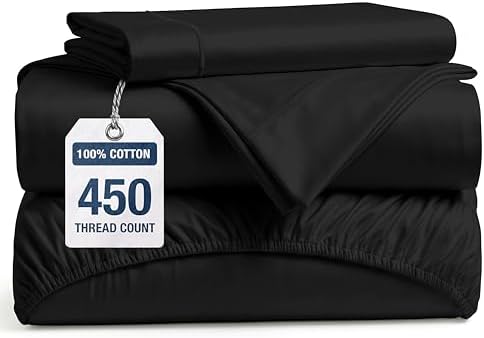 LANE LINEN 450TC Cotton Twin Sheet Set - Silky Smooth Sateen Weave, Black