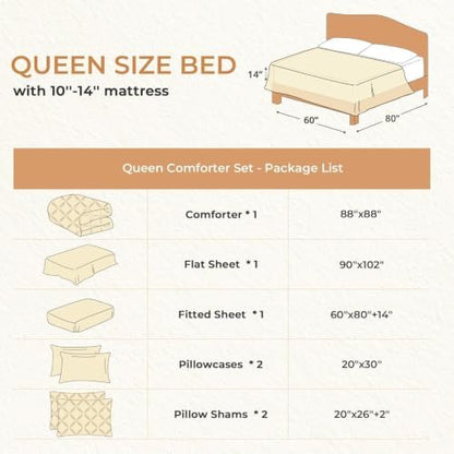 Sasttie Queen Comforter Set, 7-Piece Bed in a Bag, Pintuck Bedding Sets for All Season, Includes Comforter, Flat Sheet, Fitted Sheet, Pillowcases and Pillowshams, Pale Green