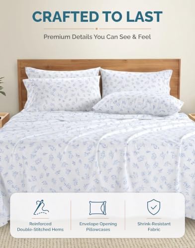 Casa Platino Split King Size Sheets – 100% Cotton Crisp Percale Weave Sheets Split King Size, Soft Cozy Feel with 4 Pillowcases, 15" Deep Pockets & Breathable Fabric for All Sleepers – Amethyst
