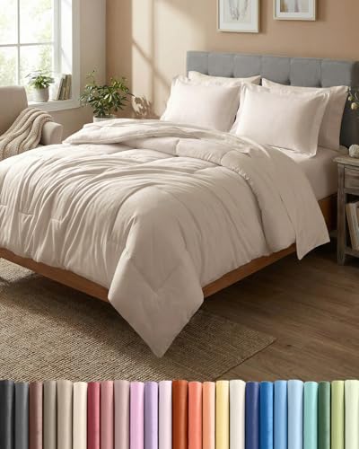 Full Comforter Set - 7 Piece Bed in a Bag Full Size Bed Set, Soft - Wheat