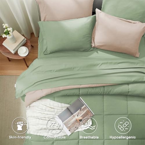 Anluoer Twin Comforter Set, 5 Piece Bed in a Bag Twin Bedding Sets