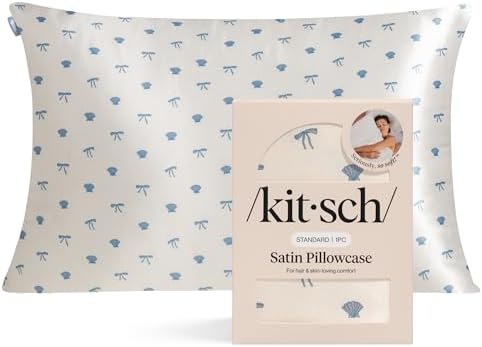 Kitsch Satin Pillowcase - Size 19x26, Pearlized Cream & Coastal Blue Print