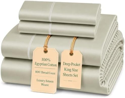 King Size Sheets Set, 15" Deep Pocket Breathable Cotton Bed Sheets - Linen