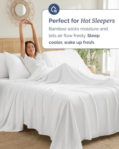 100% Rayon Derived from Bamboo Sheets - Flex Top Split Head King - White