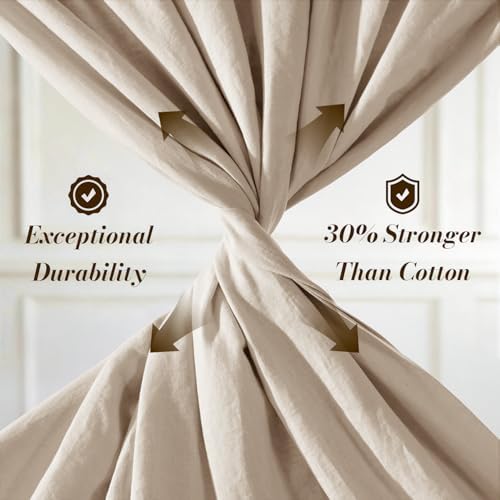 SONORO KATE 100% French Linen Queen Size Sheets Set,Natural Flax Bedding