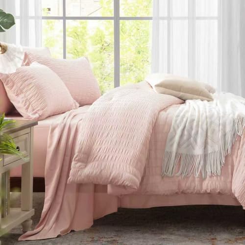 Queen Comforter Set 7 Piece, Pink Bed in a Bag Queen Size Bedding Sets