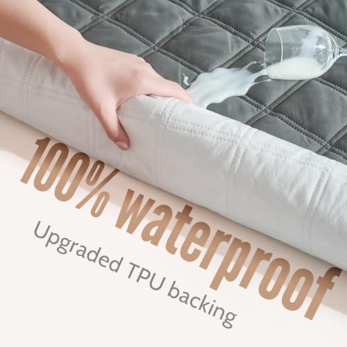 Downstoria Waterproof Mattress Protector, Twin Size Mattress Pad, Soft Breathable Gray Mattress Cover with 6"-16" Deep Pocket, Dirt-Proof Washable Bed Cover for Home, Bedroom, Hotel