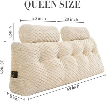 EUHAMS Headboard Pillow Queen with Neck Roll, Triangular Backrest Pillow