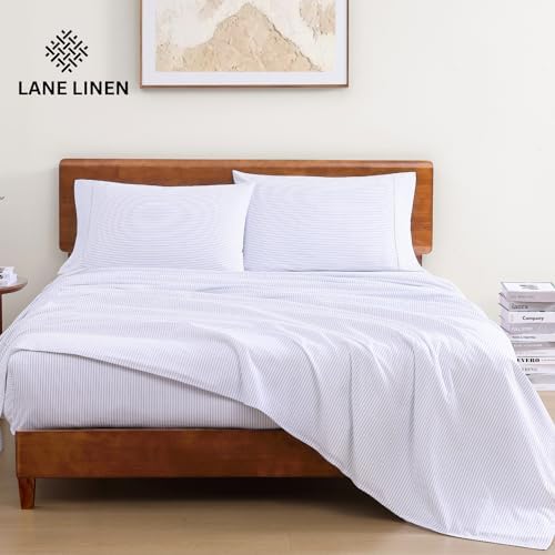 LANE LINEN Full Size Bed Sheets 100% Organic Cotton Soft - Ticking Stripe