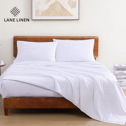 LANE LINEN Twin XL Sheets 100% Organic Cotton Percale Soft - Ticking Stripe