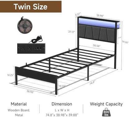 Z-hom 14 Inch Storage Headboard with Charging Station Twin Bed Frame