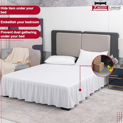 eBeddy Linens Dust Ruffle Bed Skirt Twin 18 Inch Drop – Split Corner Platform Style, 100% Microfiber, White Solid, Tailored Fit, Wrinkle-Resistant, Hidden Storage, Hotel Luxury