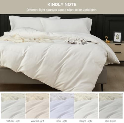 SAPHREAS White Duvet Cover Set Full Size 100% Cotton, Soft Bedding Comforter Cover Organic with Zipper Closure & Corner Ties, Comforter Not Included