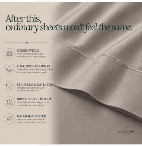 CLOUDSCAPE LINEN Millennium Series 100% Egyptian Cotton Sheets Twin,Taupe