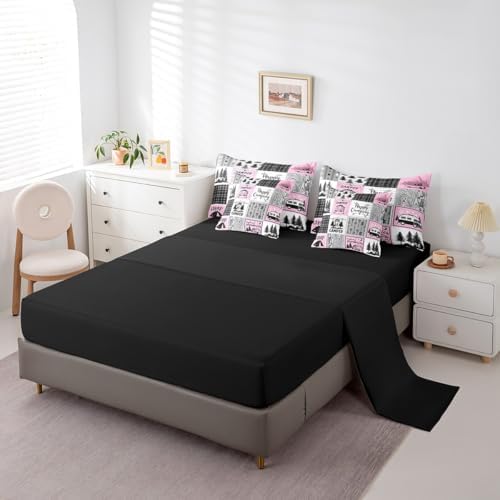 Erosebridal Girls Pink Camper Queen Bedding Set with Sheets 7 Piece Camping Comforter Set Rv Camper Accessories for Travel Trailers Bed in A Bag,Black Grey Buffalo Plaid Pine Tree Arrow Bed Set