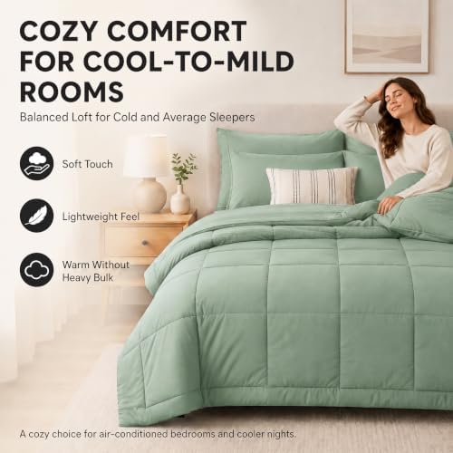 CozyLux Queen Comforter Set Sage Green - 7 Pieces Bed in a Bag