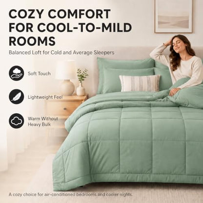 CozyLux Queen Comforter Set Sage Green - 7 Pieces Bed in a Bag