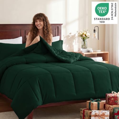 CozyLux Twin/Twin XL Comforter Set, 2-Piece Box-Stitched, Emerald Green
