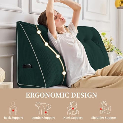 Sasttie Headboard Pillow King, Wedge Pillow Headboard, Green