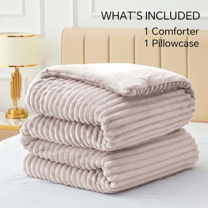 BEDELITE Fleece Twin/Twin XL Comforter Set, Fluffy Bed Set, Lotus Pink