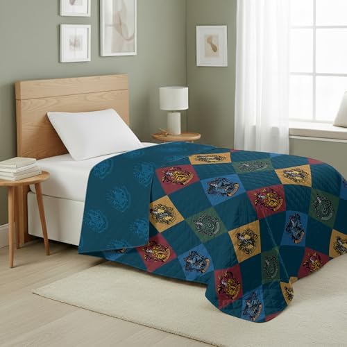 Warner Bros Harry Potter House Crest Sampler Quilted Throw Blanket, Wizarding World Design, Adults Boys Girls, Soft Lightweight Bedding for Bed, or Couch, 60 x 80 inches