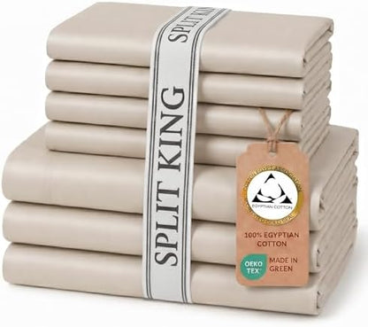 Therapedic 100% Egyptian Cotton 7 Piece Split King Sheets Set (Fog)