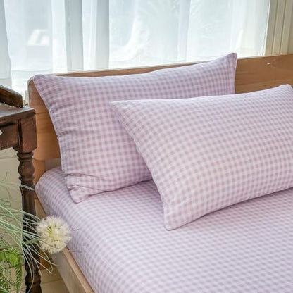 NSNLGSGC Purple Gingham Duvet Cover Set, King