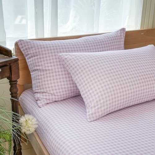 NSNLGSGC Purple Gingham Duvet Cover Set, Queen