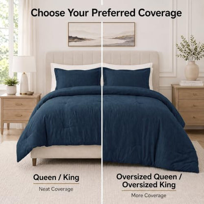 CozyLux Full Size Comforter Set, Heathered Navy Blue, 3 Pieces Bedding Sets