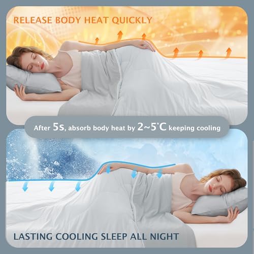 BEAUTEX Cooling Blanket Comforter Twin Size - Double Sided Cool Blanket for Hot Sleepers and Night Sweats, Q-Max>0.45, Breathable Lightweight Silky Summer Ice Blankets for All Season (Grey, 60" x 90")