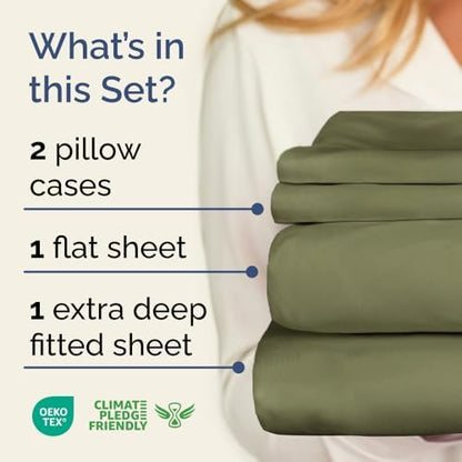 Extra Deep King Sheet Set - 4 Piece Breathable Cooling Sheets - Sage Green