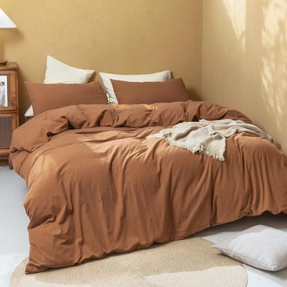 FOSSA Duvet Cover Set 100% Washed Cotton Linen Feel Oversized Queen