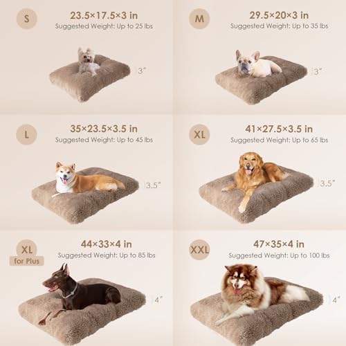 EHEYCIGA Fluffy Dog Crate Bed for Large Dogs, Plush Faux Fur Pad, Camel