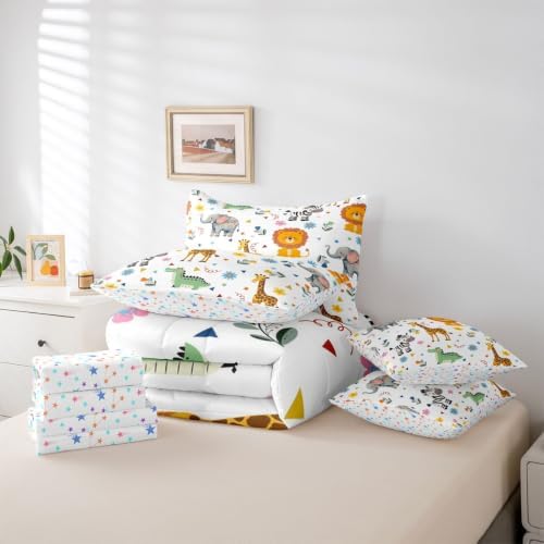 Erosebridal Wild Animals 7 Piece Comforter Set Queen Bed in A Bag