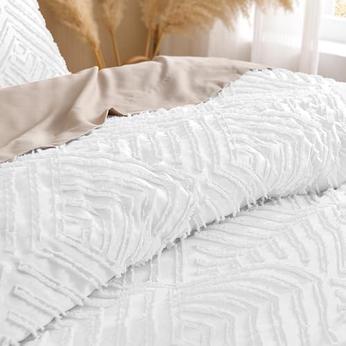 Andency King Size Comforter Set White, 3 Pieces Boho Bedding