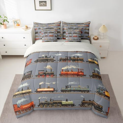 Feelyou Train Comforter Set Queen Size 7 Pieces Bedding Set Kids Boys Girls