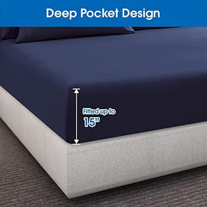 HOMEIDEAS Bed Sheets Set Extra Soft Brushed Microfiber 1800 Bedding Sheets - Deep Pocket, Wrinkle & Fade Free - 4 Piece(Full,Navy Blue)