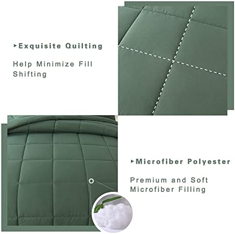 DOWNCOOL Queen Comforter Set -All Season Bedding Comforters Sets with 2 Pillow Cases-3 Pieces Bedding Sets Queen -Down Alternative Sage Green Queen Size Comforter Sets(88"x92")