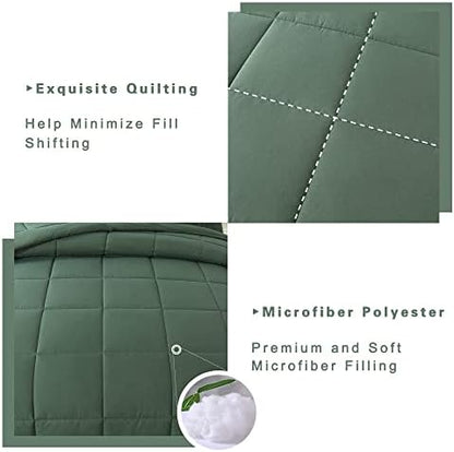 DOWNCOOL Queen Comforter Set -All Season Bedding Comforters Sets with 2 Pillow Cases-3 Pieces Bedding Sets Queen -Down Alternative Sage Green Queen Size Comforter Sets(88"x92")