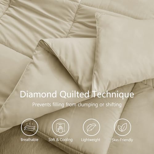 TEXARTIST Queen Comforter, All Season Down Alternative Beige Duvet Insert