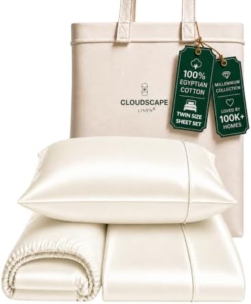 CLOUDSCAPE Millennium Series Soft 100% Egyptian Cotton Sheets Twin,Ivory