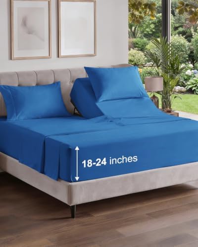 Flex Top Split Head King Sheet Set - 4 Piece Extra Deep Sheets - Royal Blue