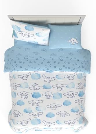 Cinnamoroll Bedding 7 Piece Super Soft Cozy Reversible Comforter and Sheet Set with Sham, Full, (100% Official Licensed Product) By Franco