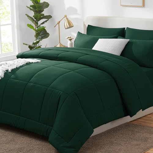 CozyLux Super King Plus Comforter Set Emerald Green - 7 Pieces Bed in a Bag