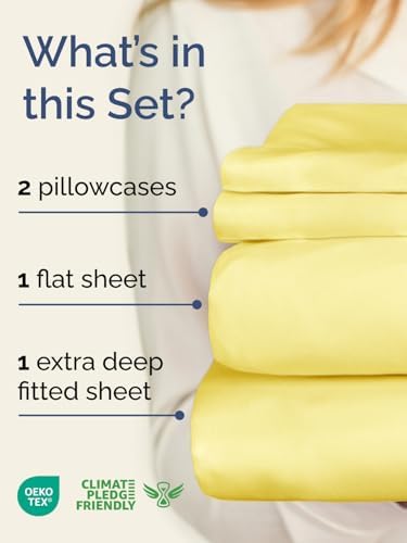 Extra Deep Cal King Sheet Set - 4 Piece Breathable Cooling Sheets - Yellow