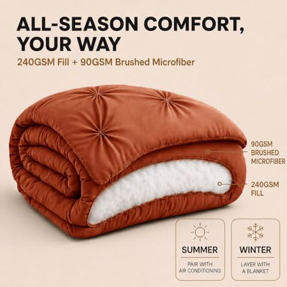 HIMEET Queen Comforter Set Burnt Orange - 7 Pieces Pintuck Bed in a Bag