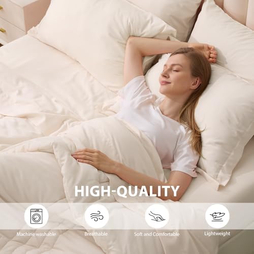 Queen Comforter Set with Sheets Beige, 7-Piece Bed in a Bag Queen